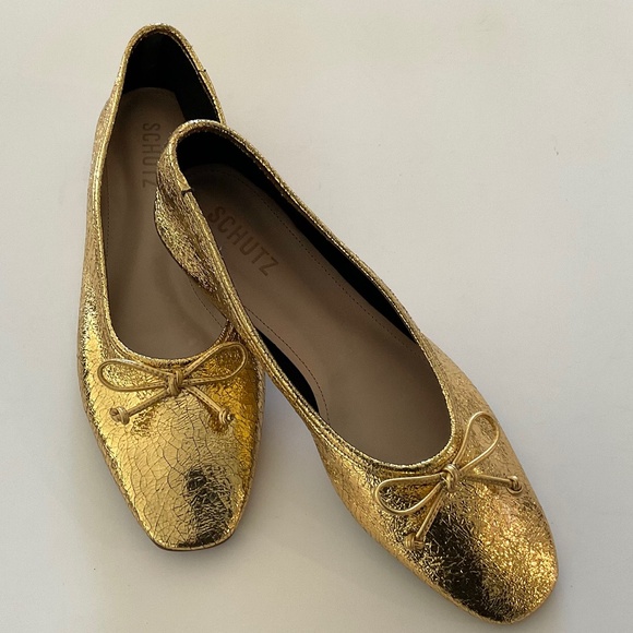 SCHUTZ Arissa  Metallic Gold Leather Ballet Flats Size 8 NEW - Picture 10 of 11